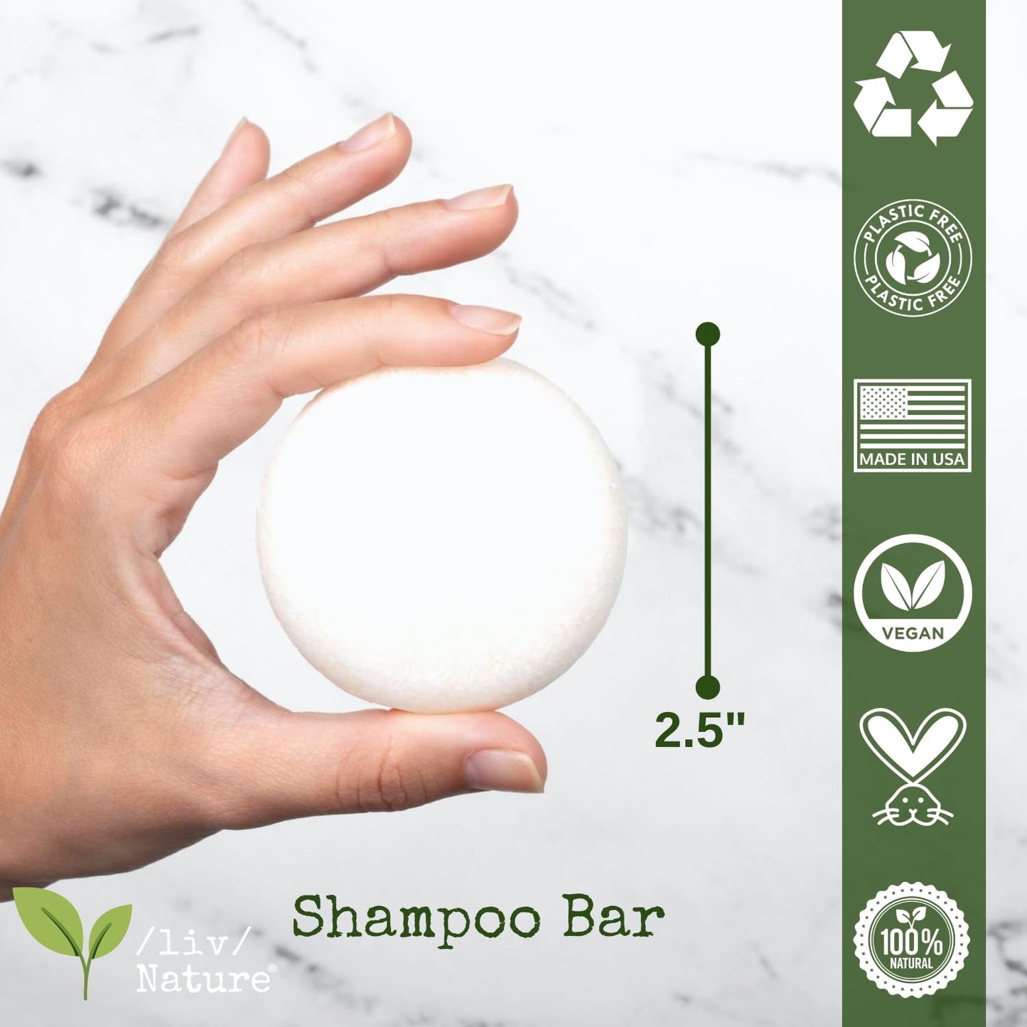 /liv/ Nature Fragrance Free Shampoo Bar | Clean Non Toxic Shampoos | Hypoallergenic | Gentle, Safe for Sensitive Skin, Psoriasis | Unscented | Travel | Handmade in USA 1-pk