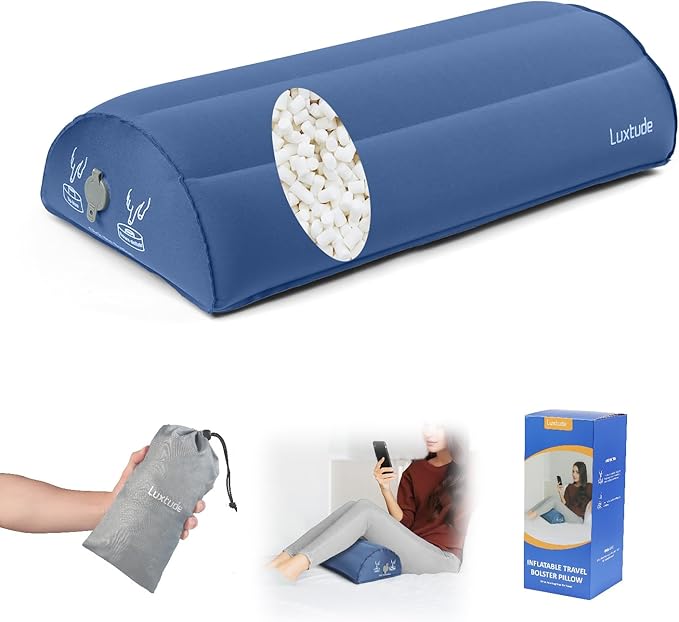 Luxtude Inflatable Bolster Pillow for Legs, Half Moon Pillow Under Knee Pillow for Back Sleeping, Leg Pillows for Side Sleeping, Leg Elevation Pillows for Knee Support, Lumbar, Ankle or Foot