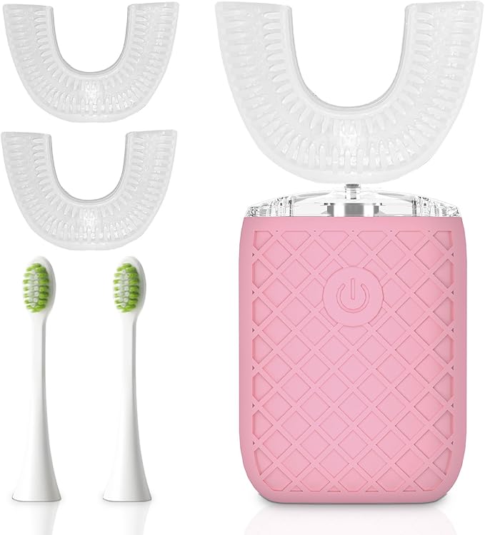 Adult Sonic Automatic Electric Toothbrush, 360° Oral Cleaning Stain Whitening, IPX7 Waterproof Rechargeable, u-Shape Brush Head*3+Straight Handle Brush Head*2, Suitable for Travel or Home Use