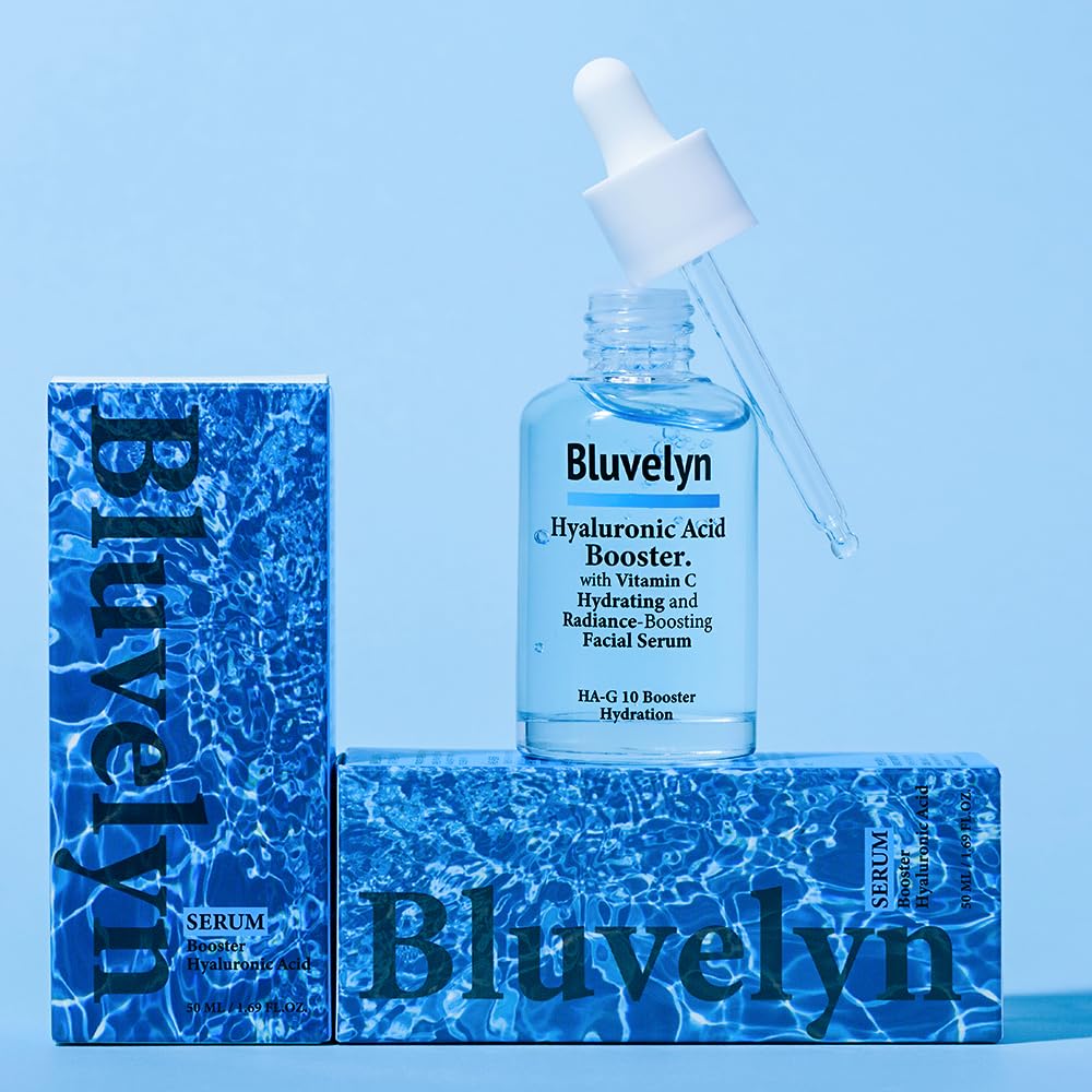 Bluvelyn 10-Layer Hyaluronic Acid Booster Serum – 100,000ppm High Concentration with Vitamin C – Deep Hydration & Brightening for All Skin Types, (50ml /1.69 fl.oz)