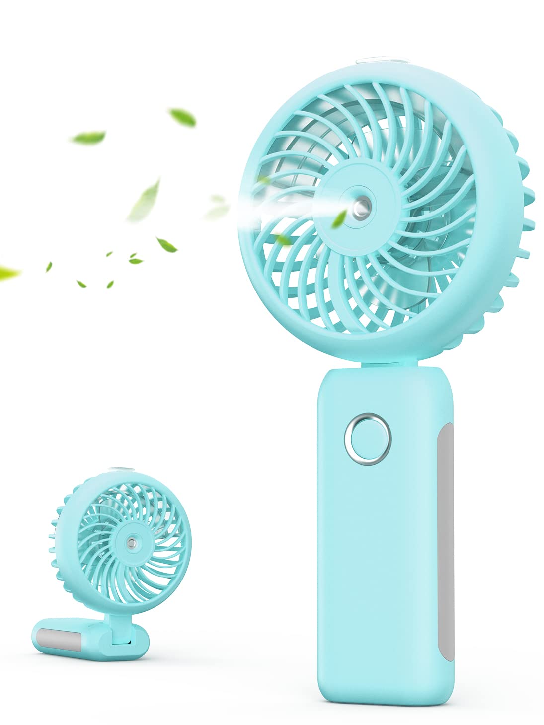 RNKRUN Portable Handheld Misting Fan, 4000mAh USB Rechargeable Personal Mister Foldable Fan Battery Operated Spray Water Mist Fan Makeup Small Face Steamer for Travel Outdoors Office blue