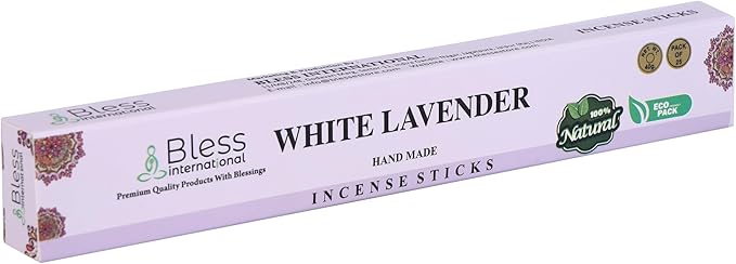 Bless-White-Lavender 100%-Natural-Handmade-Hand-Dipped-Incense Organic-Chemicals-Charcoal-Free Purification-Relaxation-Positivity-Yoga-Meditation Best-Woods-Scent (25 Sticks (1.4 OZ))