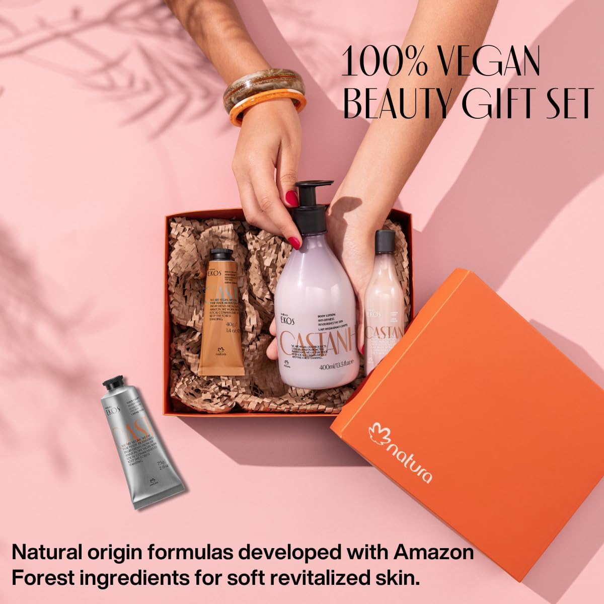 Natura - Ekos Castanha Collection Bio-Beauty Gift Set (4 Products) - Body Lotion, Hand Cream, Foot Cream, Shower Gel - Gift Box - Vegan Skin Care - Brazilian Beauty Secrets - Self Care & Body Care