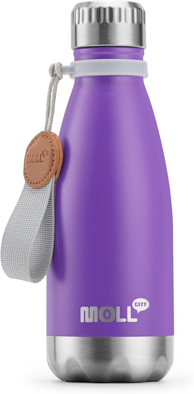 12 oz Water Bottle for Kids Stainless Steel Double Wall Vacuum Insulated Sports Water Bottle for School-Reusable Metal Leak Proof Cola Shape Flask for Girls (Purple)