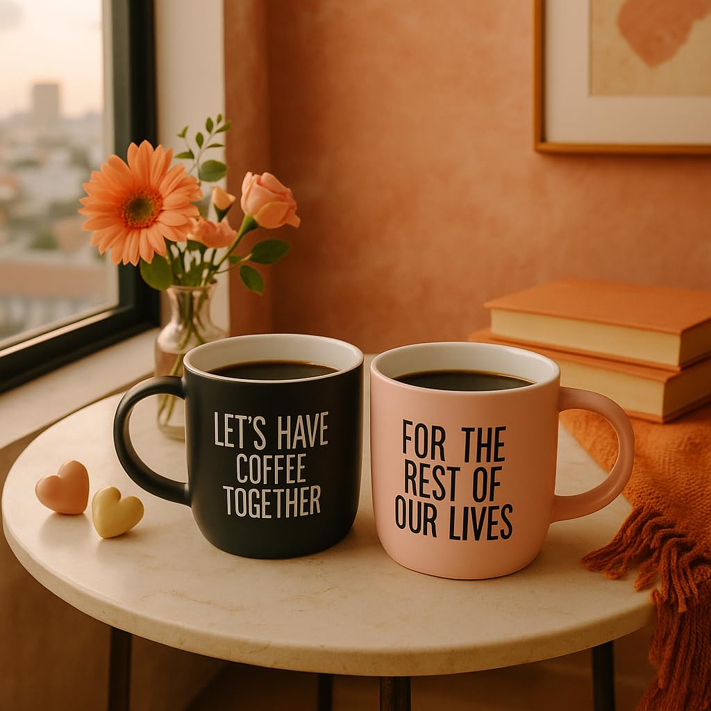 Triple Gifffted Let's Have Coffee Together Coffee Mug Set, Engagement Wedding Gifts for Couple, Bride and Groom Newlywed Bridal Shower, His and Hers, Mr and Mrs, Christmas, Valentine’s, Ceramic 380ML