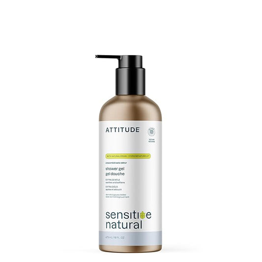 ATTITUDE Body Wash for Sensitive Skin, EWG Verified Shower Gel, Soothing Oat, Dermatologically Tested, Plant and Mineral-Based, Vegan Personal Care, Aluminum Bottle, Unscented, 16 Fl Oz