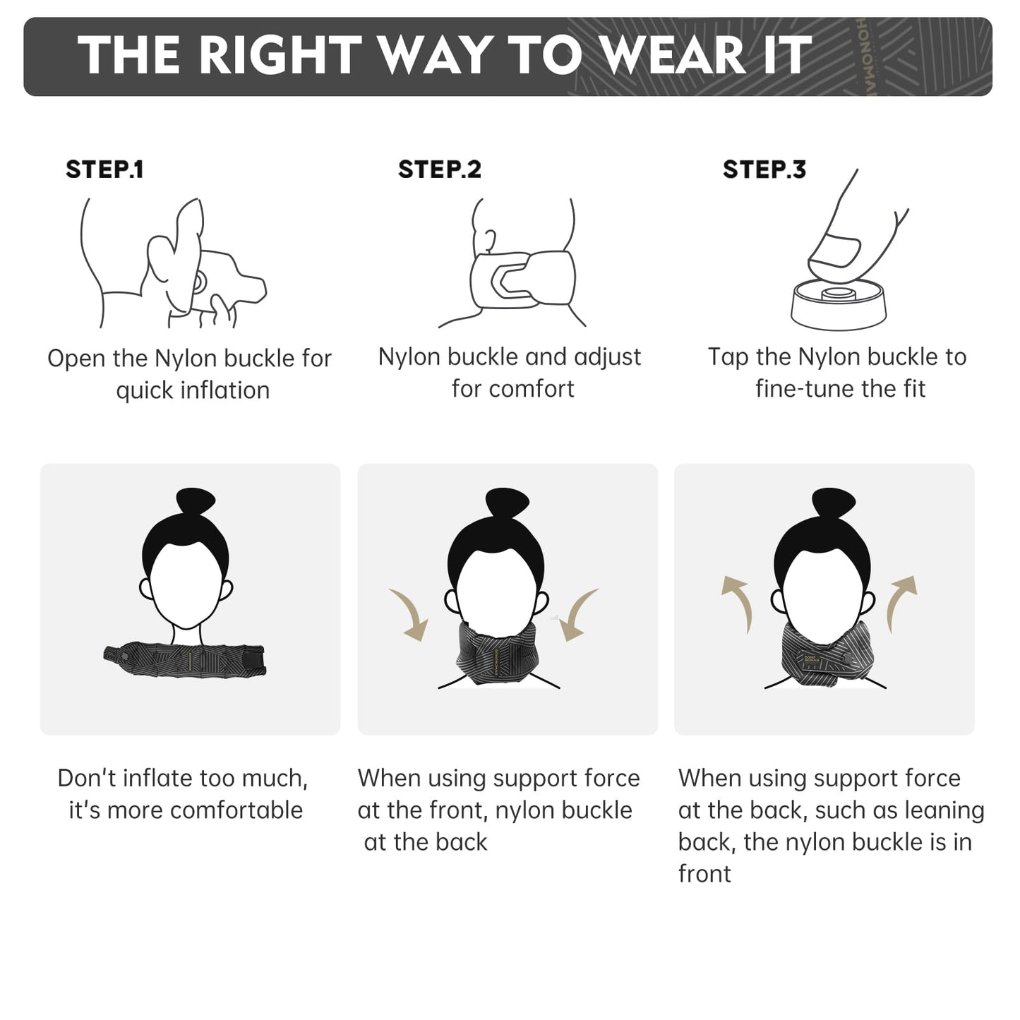 Arbergarden Inflatable Neck Pillow for Travel – Adjustable Blow Up Pillow for Airplane, Car, Train, Office, and Home – Compact, Lightweight, Ergonomic Neck Support Pillow for Sleeping Anywhere(Black)