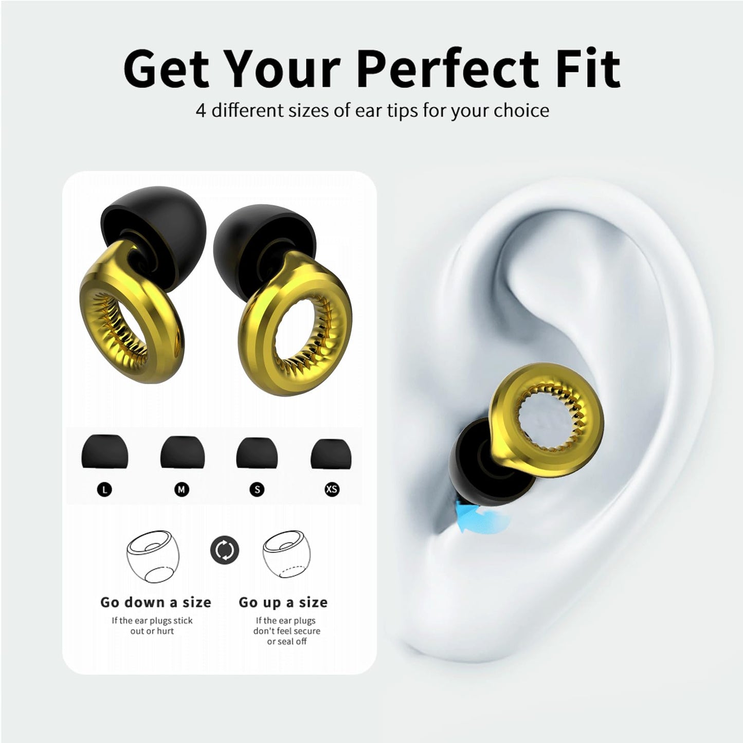 Ear Plugs for Noise Reduction 32dB, Ear Plugs for Sleeping Noise Cancelling, Soft Reusable Earplugs for Concerts, Sleep Snoring Blocking, Motorcycle, 4 Pairs & Travel Case, Gold