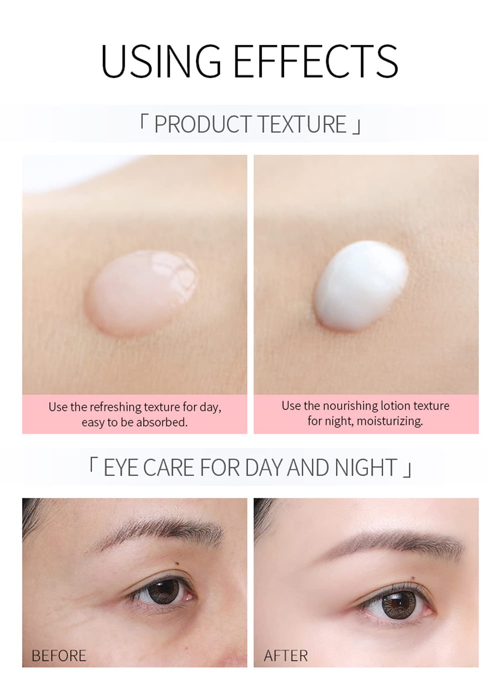 Rose Essential Oil Day and Night Eye Cream, Eye Cream for Dark Circles & Puffiness, Moisturizing Hydrating Fade Fine Lines Eye Bags Removal Dark Circles Firming Eye Skin For Women, Gift for Travel