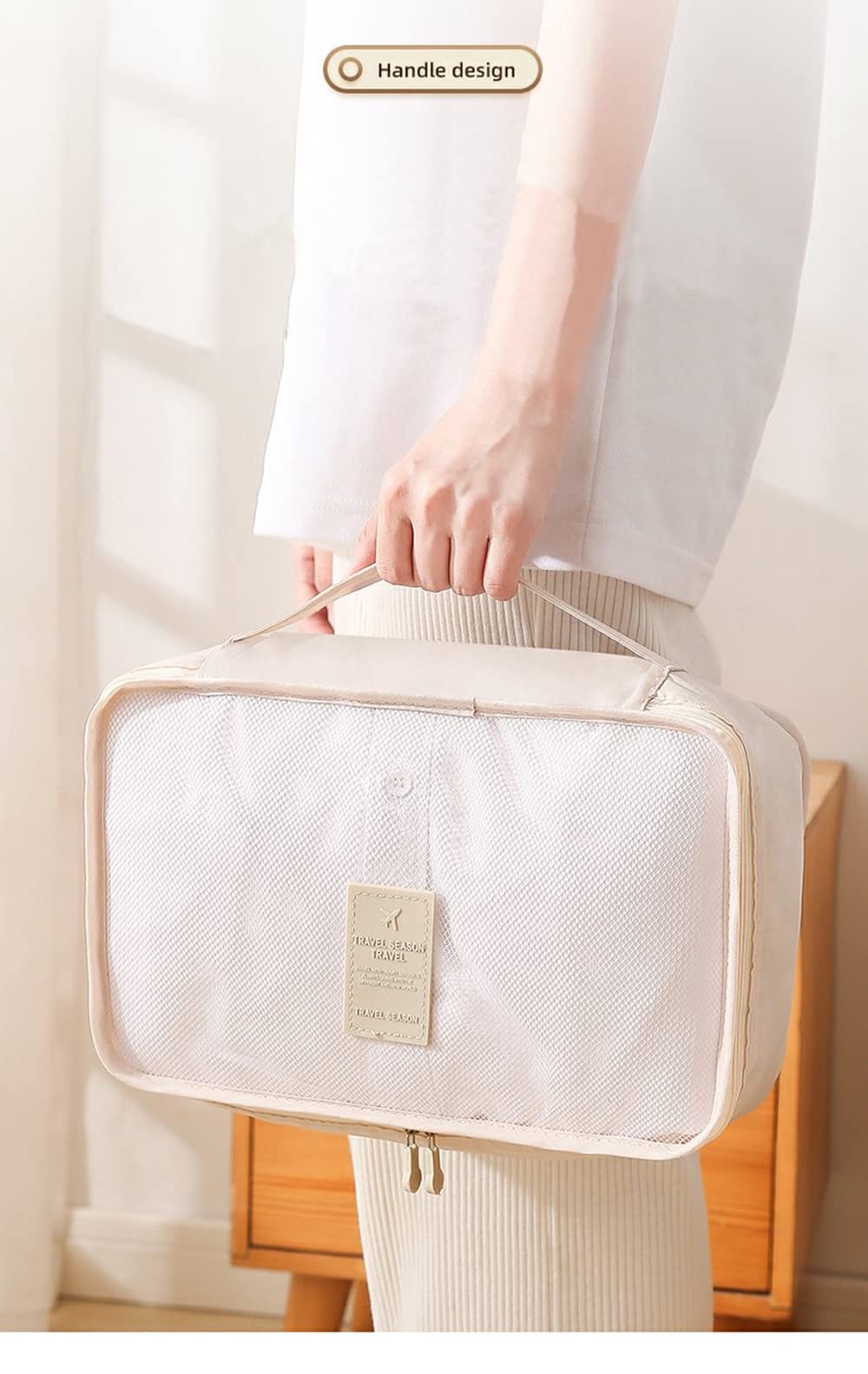 Fxkoolr 7 Set Packing Cubes, Packing Organizers Travel Foldable Luggage Organizers Storage Bag Accessories for Suitcase with Laundry Bag & Shoe Bag, Beige