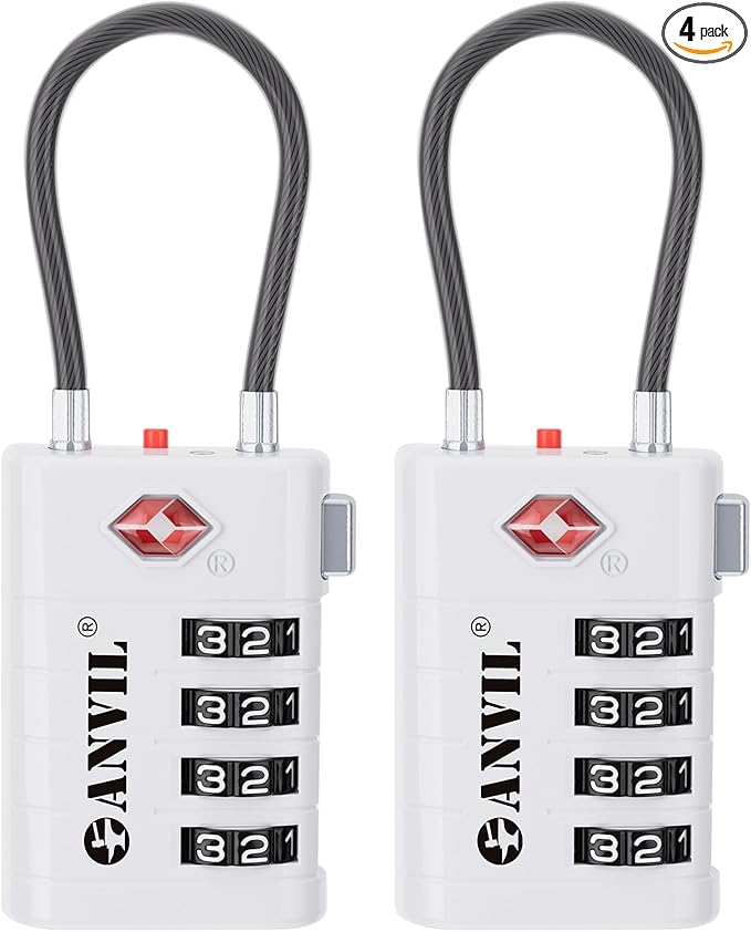 ANVIL 4 Digit Luggage Locks, TSA Locks for Luggage, Advanced TSA008 core, Alert Indicator for Your Travel Lock, Suitcase Lock. (2, White)