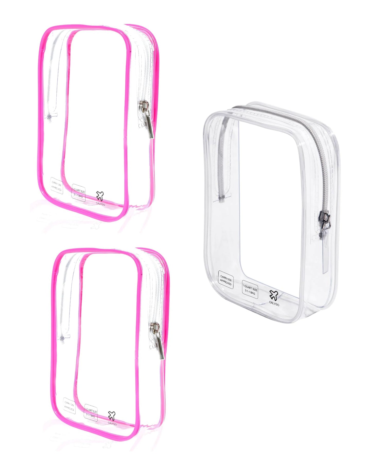 CALYGO Packing Cubes Quart Size Travel Bag Tsa Approved Clear Toiletry Bag Small European International Must Haves Long Flight Airplane Essentials (3, Pink, Pink,Clear)