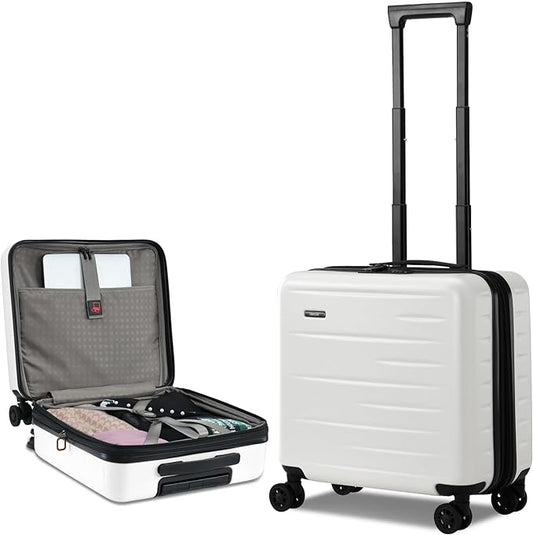 16 Inch Carry On Luggage Airline Approved, Expandable Lightweight ABS+PC Hard Shell Suitcases with 360° Spinner Wheels, TSA Lock, YKK Zippers (White, 1 PC)
