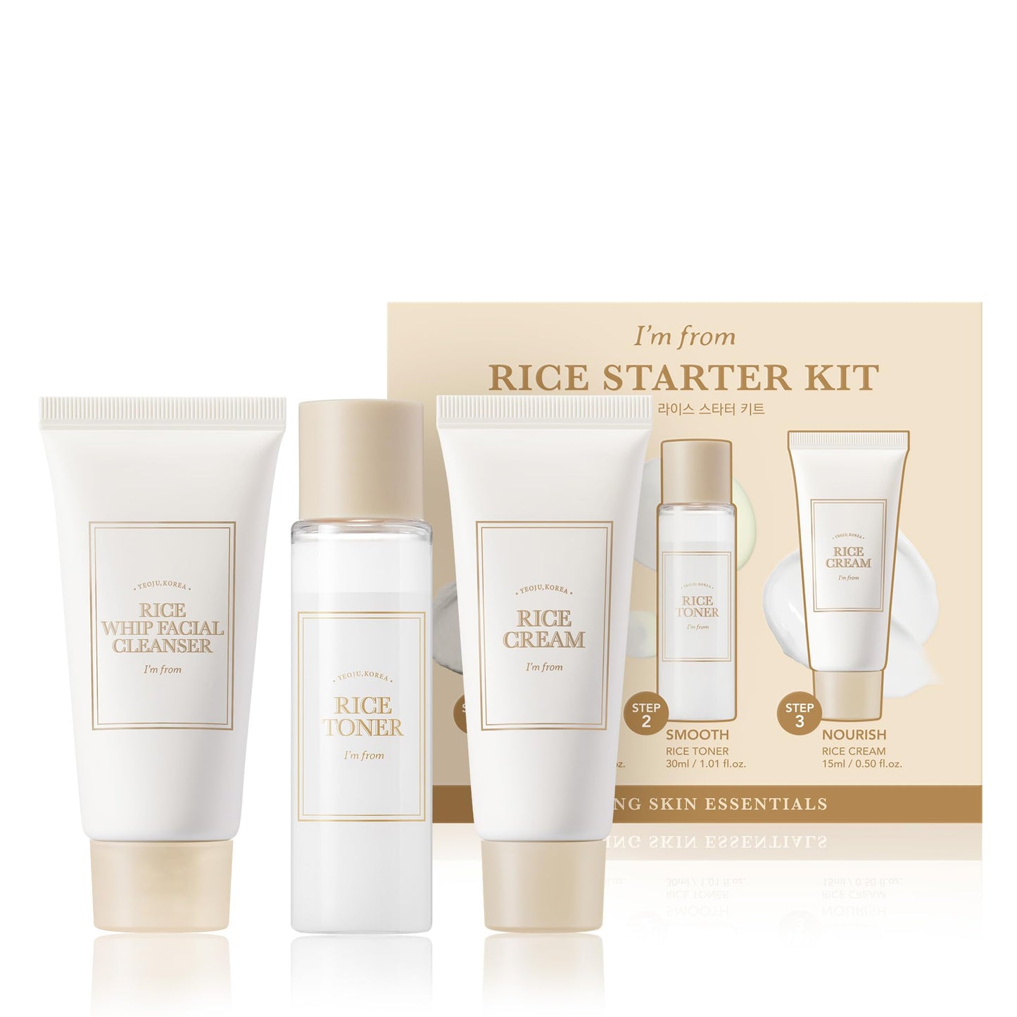 I'm from Rice Starter Kit, 3 pcs Gift, Travel Kit with Rice Face Wash 1.01 fl oz & Rice Toner 1.01 fl oz & Rice Cream 1.01 fl oz, Hydrating for Dry Skin