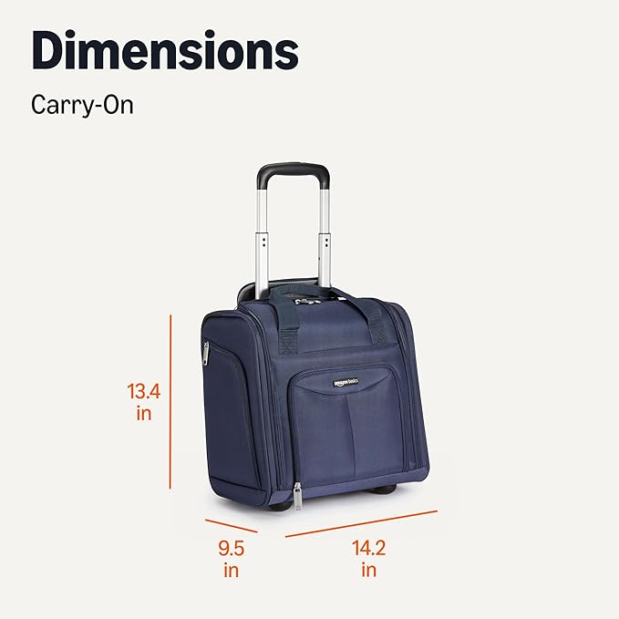 Amazon Basics Underseat Carry On Luggage with Wheels - 14" Rolling Travel Bag, Navy