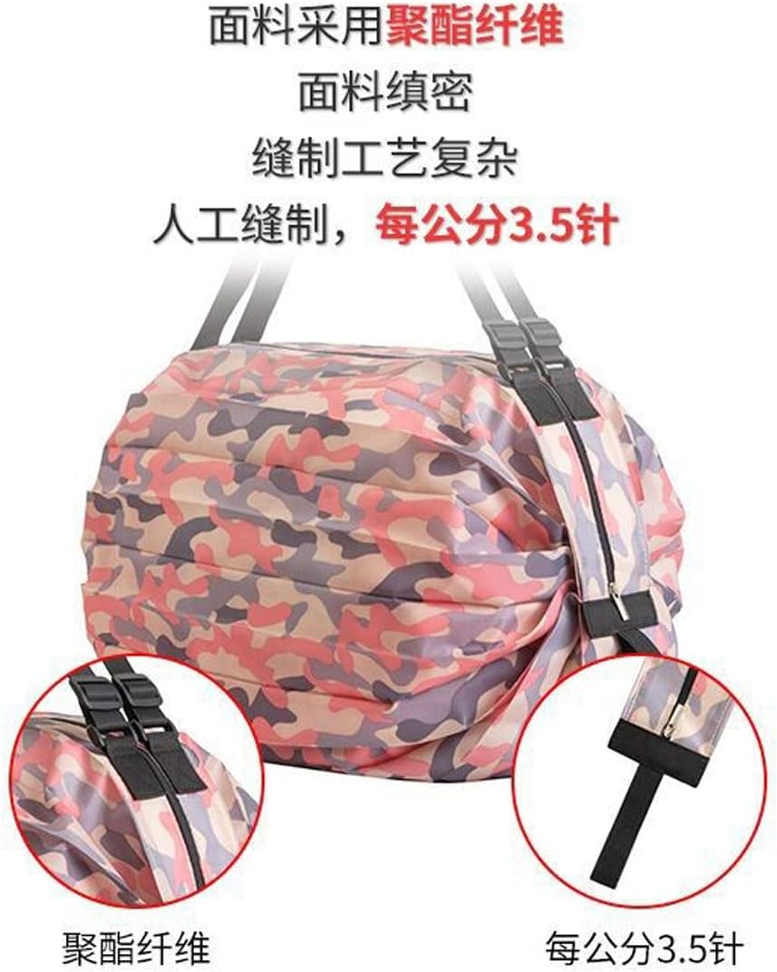 Lllunimon Foldable Reusable Grocery Tote Bags Organ Style Fold Iridescent Large Capacity Portable Shopping Bag - Navy & Pink