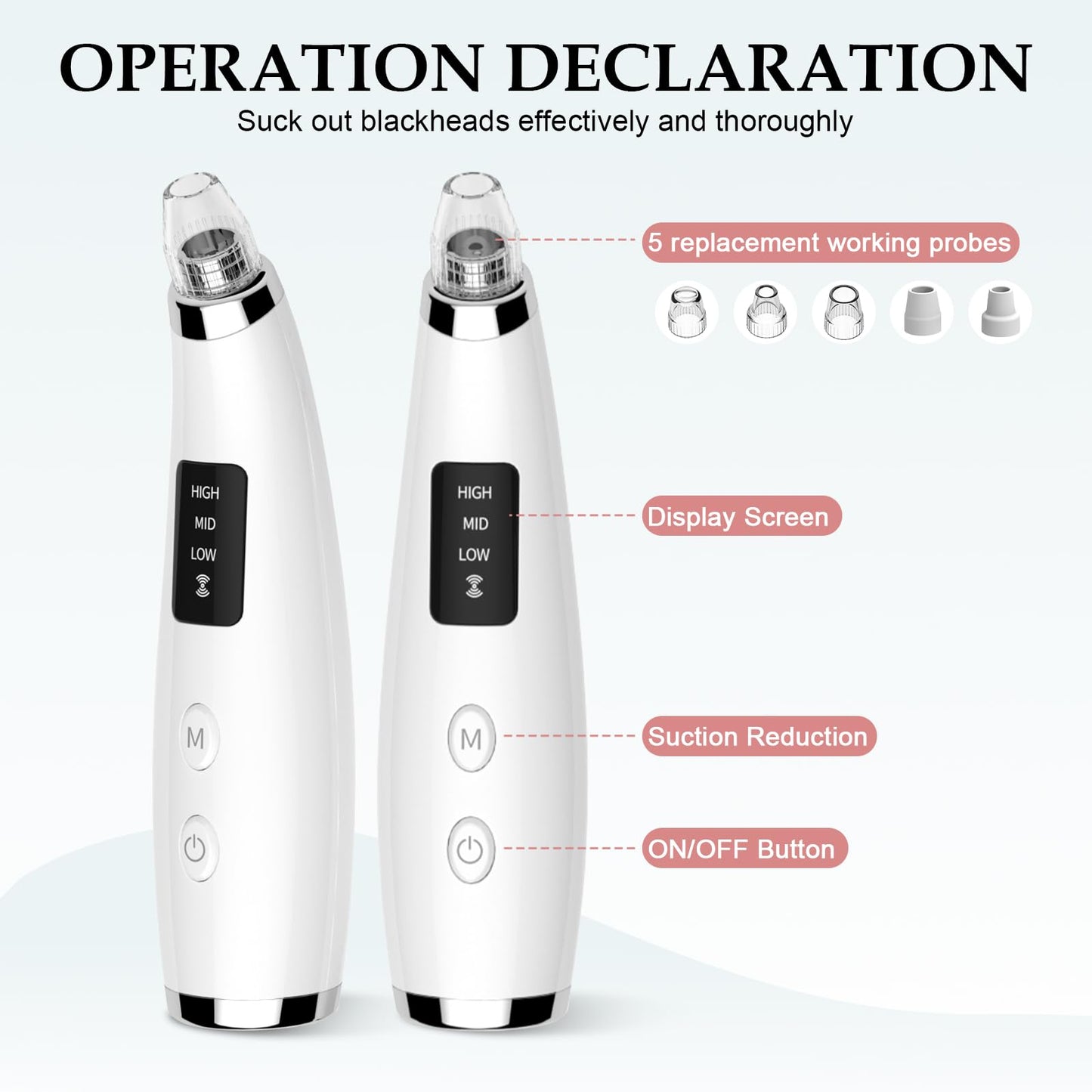 Blackhead Vacuum Removers - Pore Vacuum for Face with 5 Attachments & 3 Suction Levels - USB Rechargeable Blackhead Remover Tools for Women and Men (White)