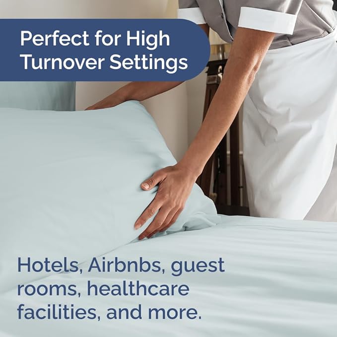 Bulk Case Pack of 10 Sheet Sets - (10) Complete Split King Size Sheet Sets w/ Deep Pockets - Wholesale Bulk Bedding for Hotels, Spas & Airbnbs - Breathable and Wrinkle Free - (Split King, Ice Blue)