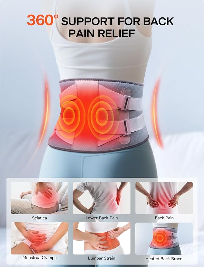 ALLJOY 67" Cordless Heating Pad for Back Pain Relief FSA Eligible HSA, Birthday Gifts for Women Men Mom Dad, Portable Lower Back Massager with 3 Heat 5 Vibration, Wireless Heating Pad for Cramps