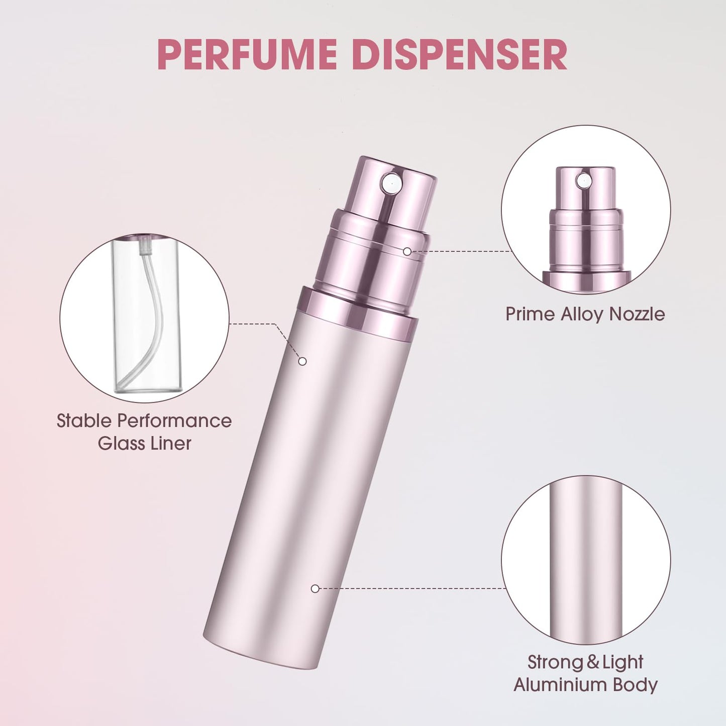 Squway 3PCS Perfume Travel Refillable Bottle, 5ml Cologne Travel Bottle, Atomizer Sprayer for Perfume, Mini Cologne Dispenser Empty Fragrance Spray for Women, Men, Gift (Black & Grey & Pink)