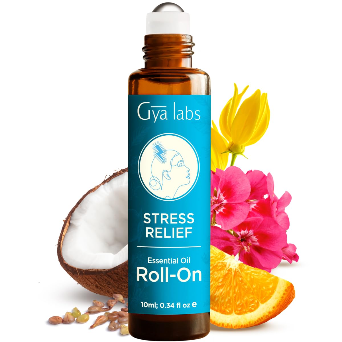 Gya Labs Stress Relief Essential Oil Roll on - Relaxing Gifts for Women & Men, 100% Pure Natural Essential Oil Roller, Blend with Ylang Ylang, Orange, Geranium & Lemongrass, Travel Size (0.34 Fl Oz)