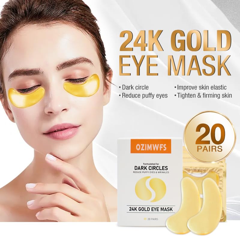 OZIMWFS Organic 24K Gold Eye Mask with Collagen. Treatments reduce Puffy Eyes and Dark Circles Reduce Wrinkles and Fine lines
