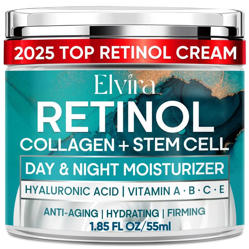 Elvira Retinol Anti Aging Face Moisturizer- Collagen Cream With Stem Cell & Hyaluronic Acid, Instant Face Lift Cream for Skin Tightening and Firming, Wrinkle Smoother for Women & Men, 1.85 Fl Oz