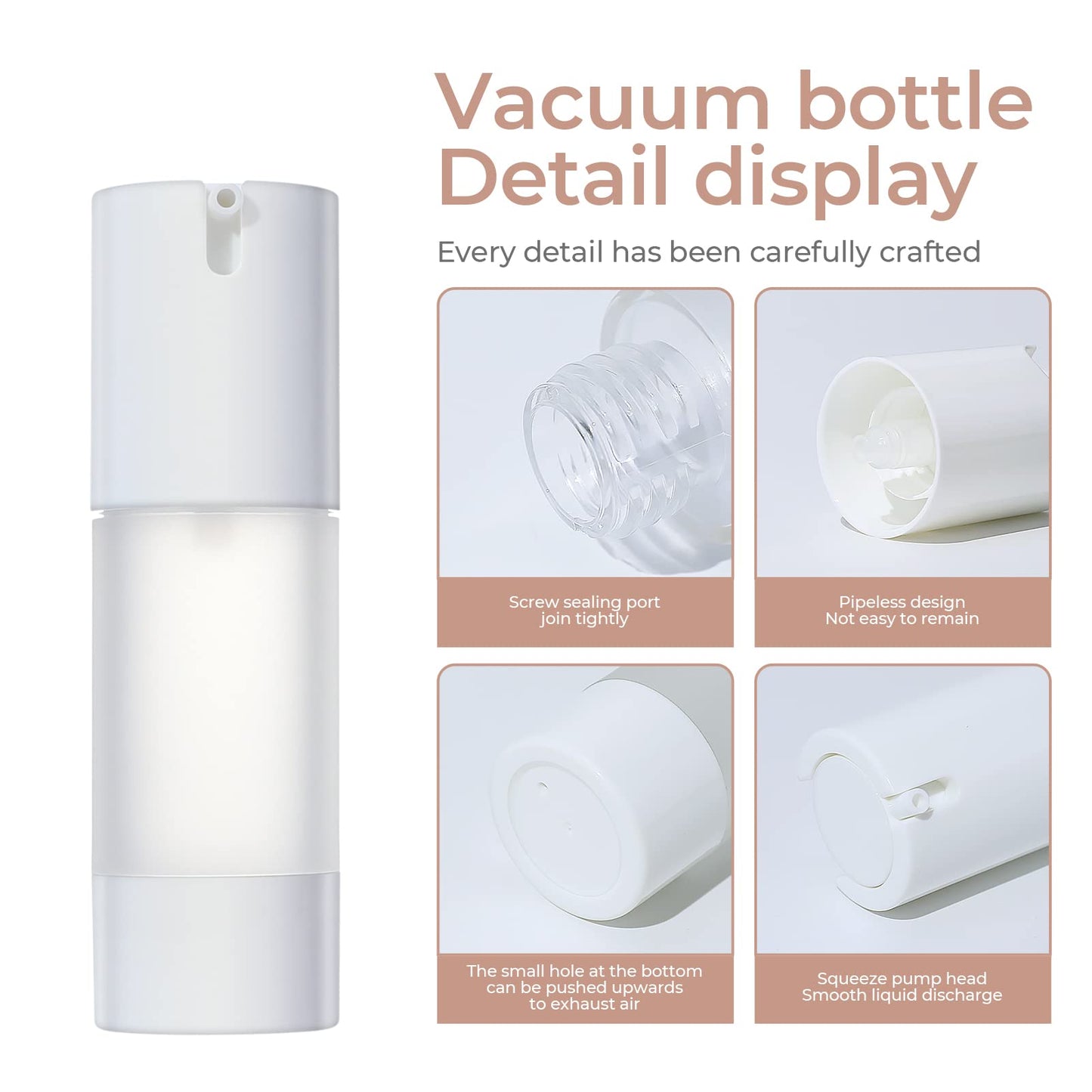 longway 3pcs Empty Refillable Airless Pump Bottle,Travel Foundation Containers,Airless Cosmetic Pump Bottle for Hand Sanitizer, Toner,Gel,Hair Oil, Lotion and Face Cream (1oz/30ml, frosted)