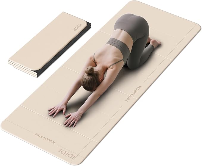 8mm Extra Large Foldable Yoga & Fitness Mat(74" x 31.5" x 0.32"), Double-Sided Non Slip & Lightweight Pilates Mat, Thick Wide Exercise Mats for Woman Man Kids, Portable Workout Mats for Travel, Studio or Home Use