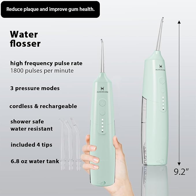 2-1 Oral Clean Kit- Water Dental flosser & Electric Toothbrush Combo- Brushing & Flossing- for Teeth Cleaning and Gum Health (Light Green)
