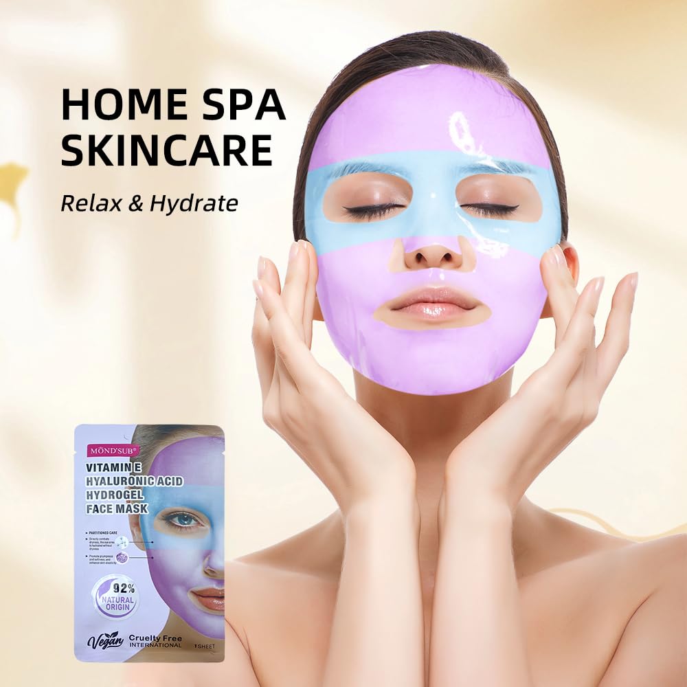 Vitamin E Hyaluronic Acid Hydrogel Face Masks - Premium Face Mask Skin Care,Sheet Mask Moisturizing, Nutrient-Rich Sheet Masks for Face Promoting Elasticity & Firmness