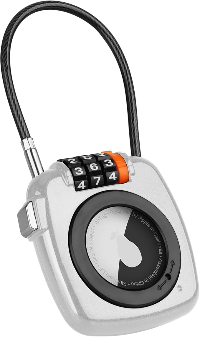 Compatible with Apple AirTag Secure Lock with Wire Cable, 3-Digit Combination Luggage Locks, Alloy Body Ultra Durable Anti-Lost Protective Case for Luggage, Bags, Suitcase, and Backpacks (WHITE)