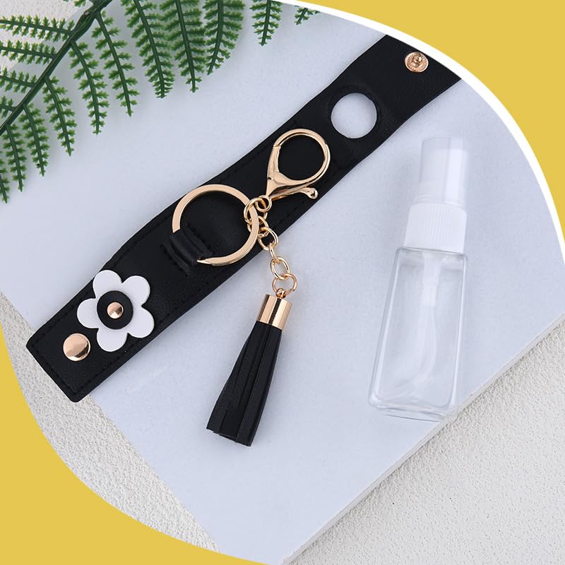 Hand Sanitizer Holder Keychain for Women 30ml Disinfectant Spray Bottle Keyring for Women Girls Refillable Travel Containers Mini Perfume Toner Spray Bottle Black Handbag Accessories