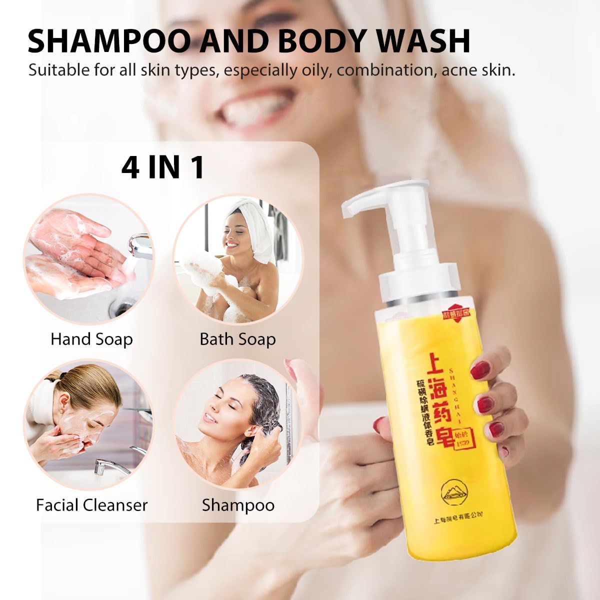 Bee & Flower Sulfur Soap Liquid Shampoo & Body Wash - Daily Head to Toe Skin Care Product for Men and Women - 16.8 Fl Oz - Pack of 1