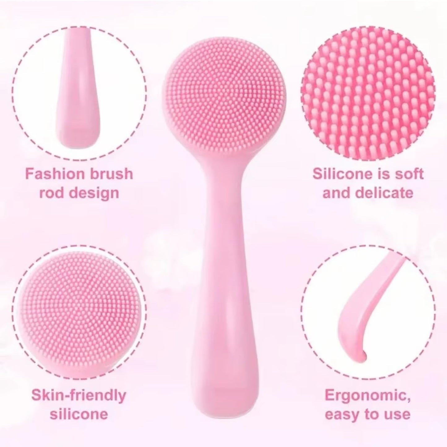 4 Pack Silicone Manual Facial Cleansing Brush,Skin Friendly Soft Bristles Waterproof Face Scrubber Exfoliating Brush for Women and Men Blackheads Makeup Residues Removal(Blue & Pink)