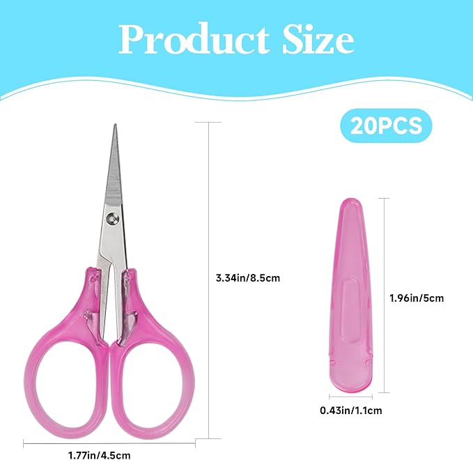 20 Pcs Craft Small Sewing Mini Scissors for Fabric Cutting, Yarn Travel Scissors Bulk with Protective Cover, Curved and Straight for Paper Cutting, Crafting, Embroidery, Quilting, Sewing