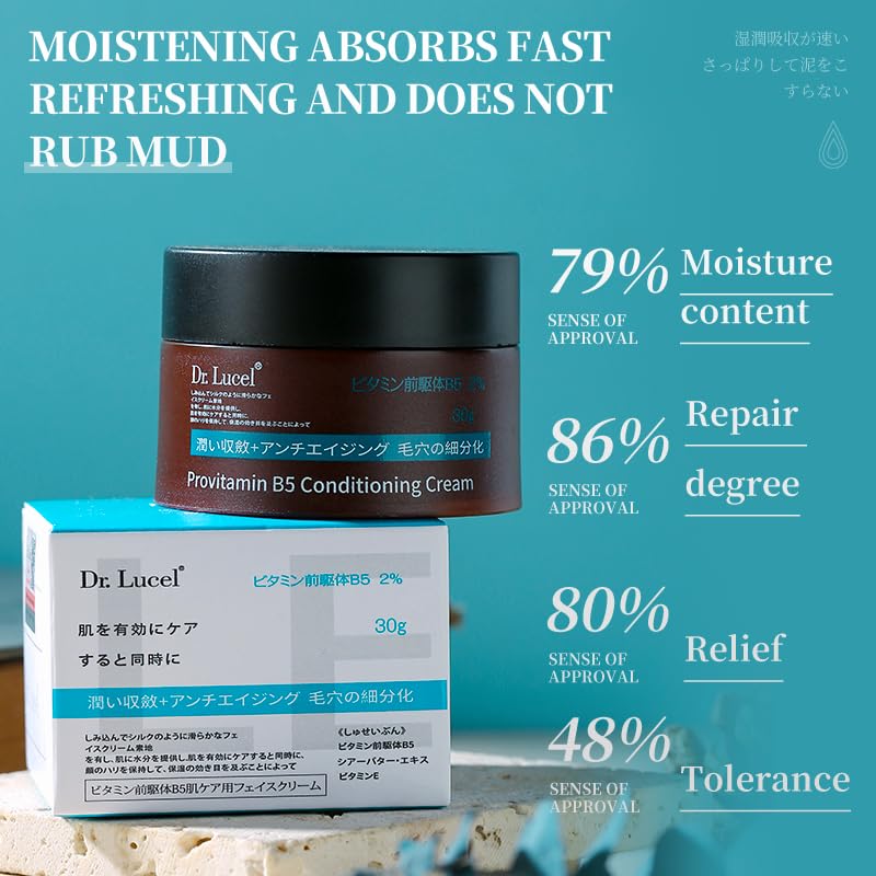 Dr. Lucel 2% Vitamin B5 Face Cream 30g / Vitamin E & Niacinamide, Anti-Aging, Reduces Wrinkles and Dullness, Nourishes Skin, Deeply Hydrates, Improves Skin Texture, Enhances Elasticity, Repairs Skin
