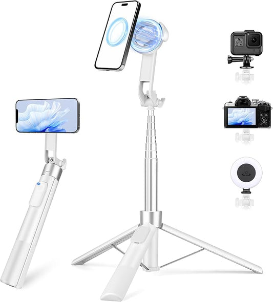 70" Magnetic Tripod for iPhone Magsafe, Extendable Selfie Stick Tripod with Rechargeable Remote & Magnetic Holder, 360° Rotatable Cell Phone Tripods Stand for Video Recording & Content Creation
