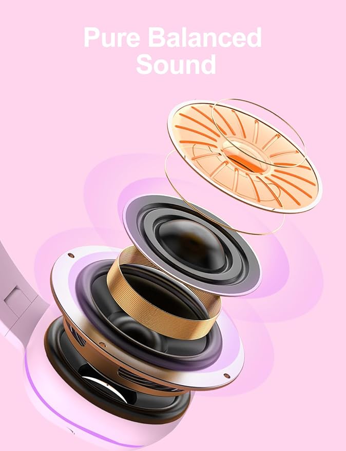 Kids Headphones for School, 3.5mm Jack Wired Headphones for Kids with Safe Volume Limiter, HD Stereo Sound On-Ear Girls Boys Toddler Headphone for Tablet, iPad, Kindle(Pink)