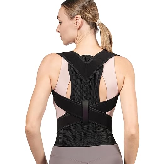 Adjustable Posture Corrector & Back Brace for Women and Men – Full Back and Shoulder Support with Breathable Mesh – Spine Alignment & Neck Pain Relief – Invisible Under Clothes (Black, X-Large)