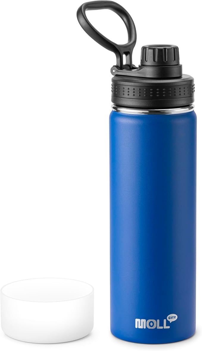 22 oz Water Bottle-Stainless Steel Vacuum Insulated Sports Water Bottle with Leak Proof Spout Lid-Reusable Metal Wide Mouth Water Flask for Travel(Navy)