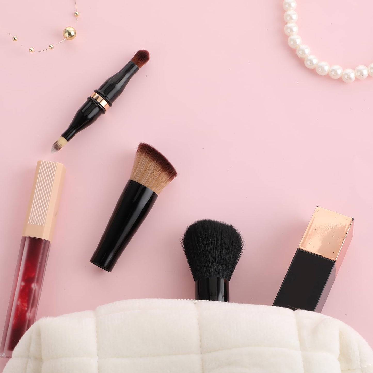 Travel Makeup Brushes with Case, 4 in 1 Makeup Brush Set, Foundation/Blush Brush, Eyeshadow Brush, Concealer Brush, Dual-Ended Makeup Brush Ideal for Foundation, Concealer, Eyeshadow