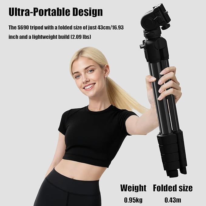 Camera Tripod, Travel Tripod for Camera Canon EOS Rebel Nikon, 61" Lightweight Phone Stand with Wireless Remote & Carry Bag, Compatible with DSLR, iPhone, Spotting Scopes, Max Load 11lb