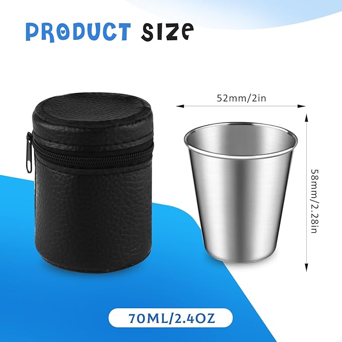 3 Set/12Pcs 70ml Stainless Steel Cups with Storage Bag Metal Drinking Cups Stackable Water Tumblers for Bar Home Travel Office Outdoor Camping,4 Pcs/Set,Dishwasher Safe