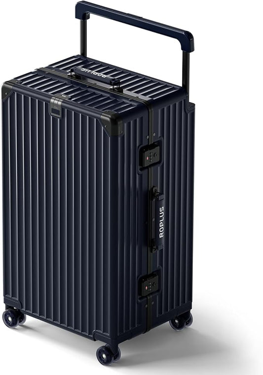 Aluminium Frame Checked-Luggage with Smooth Jelly Wheels, Hardside Zipperless Rolling Suitcase with TSA Lock (Blue, 28-Inch)