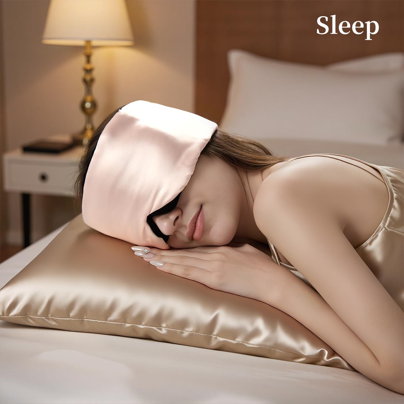 USlixury Silk Sleep Mask, 3D Contoured Sleeping Masks, Blackout Sleep Masks for Women with Nose Wing,100% Mulberry Silk, Face-Hugging Non-Slip SLEP Mask for Side Sleeper, 27.5x4.5'', Pink