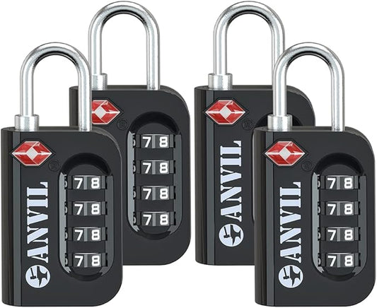 ANVIL TSA Approved Luggage Lock - 4 Digit Combination, 10,000 Combinations, Easy-Read Password Window, Travel Lock for Suitcases, Backpacks, Gym & Student Lockers, Baggage