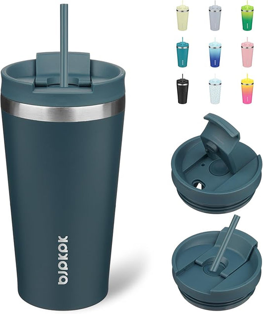BJPKPK 18oz Stainless Steel Insulated Tumbler With lid And Straw Travel Coffee Thermal Tumblers Cup For Women And Men,Navy Blue
