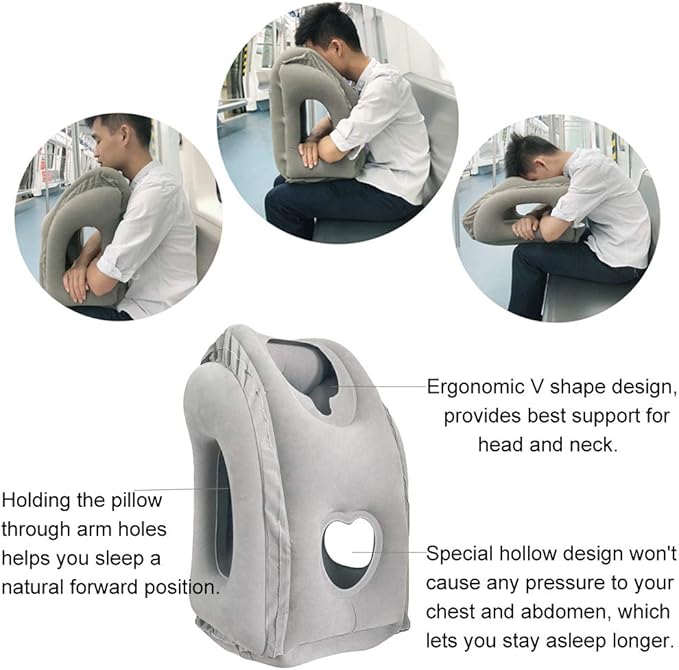 Inflatable Travel Pillow, Airplane Pillow with Patented Valve Design, Travel Accessories with Neck and Head Support, Travel Pillows for Long Haul Flights, Cars, Buses, Trains, Office Napping