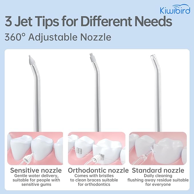 KIWIBIRD Mini Water Flosser for Travel, Ultra-Portable Cordless Oral Irrigator with UVC Light, IPX8 Waterproof 3 Modes, 230mL Teeth Cleaner for Tonsil Stones & Braces Care - Home & Travel (Grey)